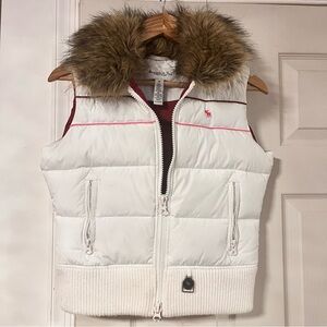 Y2K Abercrombie & Fitch White Puffer Vest with Faux Fur Trim